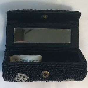 Vintage Liz Claiborne Lipstick Case Black & White Beaded Snap Button